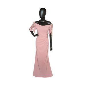 Dusty Rose Off Shoulder Fit/Flare Formal Gown - Madeline Gardner